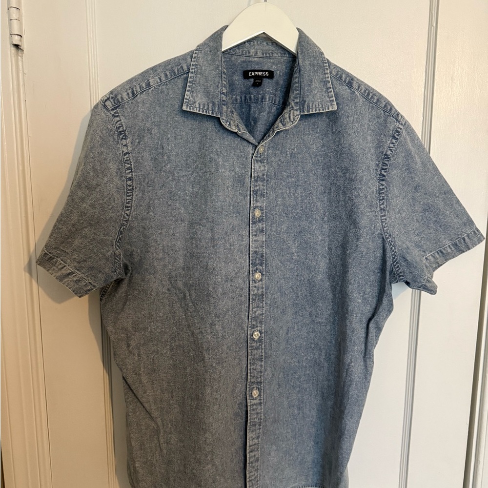 Express Blue Casual Button Down Shirt with Relaxed Fit